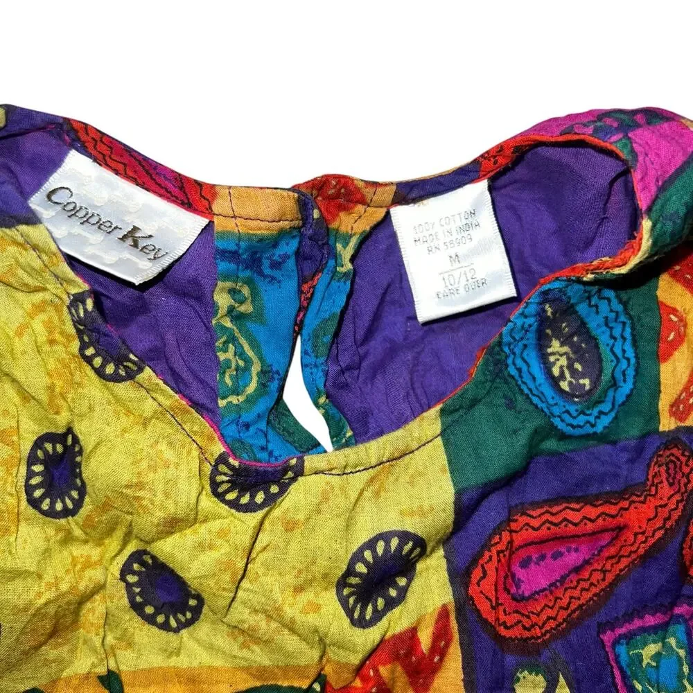 Vintage Cooper Key Boho hippie patchwork colorful  cotton lined dress girl 10/12